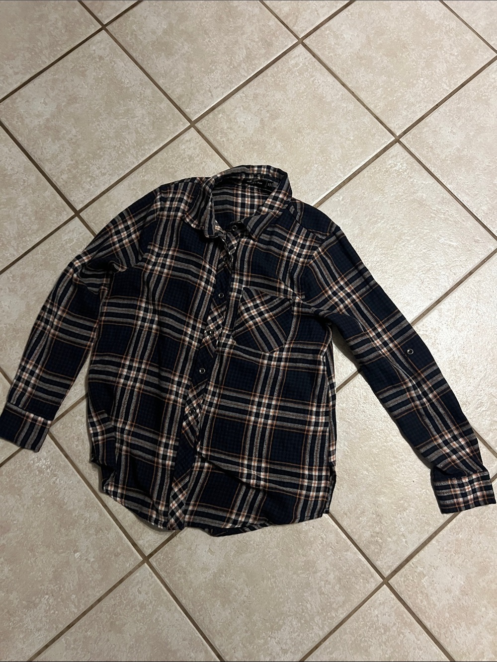 Doe & Rae Navy Blue Plaid Button-Down Shirt